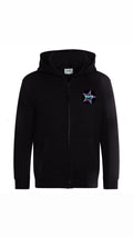 Tayt Black zip up hoodie with left chest logo and large logo on back