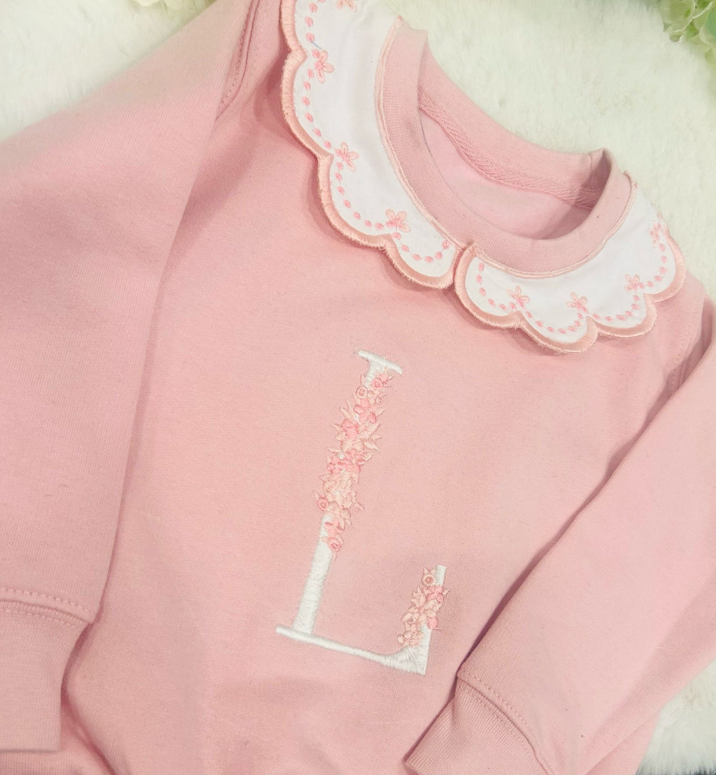 Handmade Collar Pink Sweatshirt