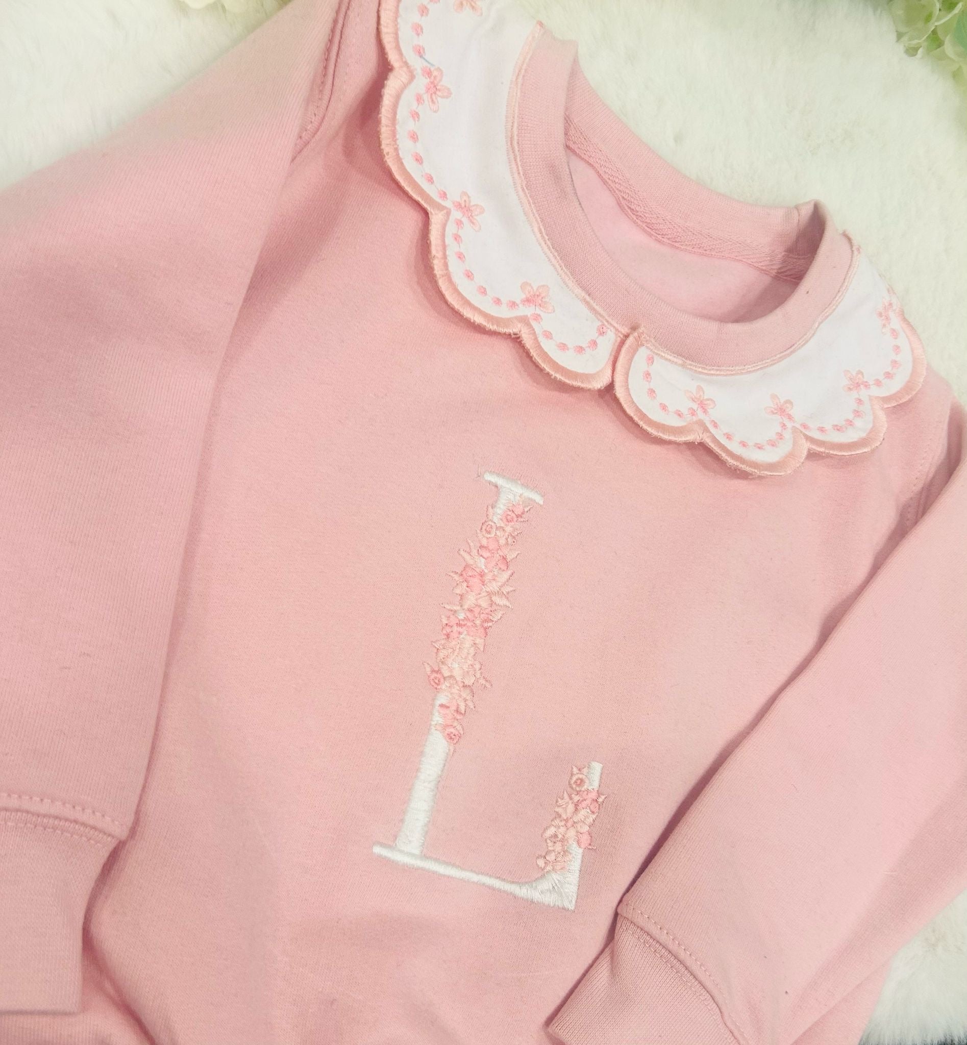 Handmade Collar Pink Sweatshirt