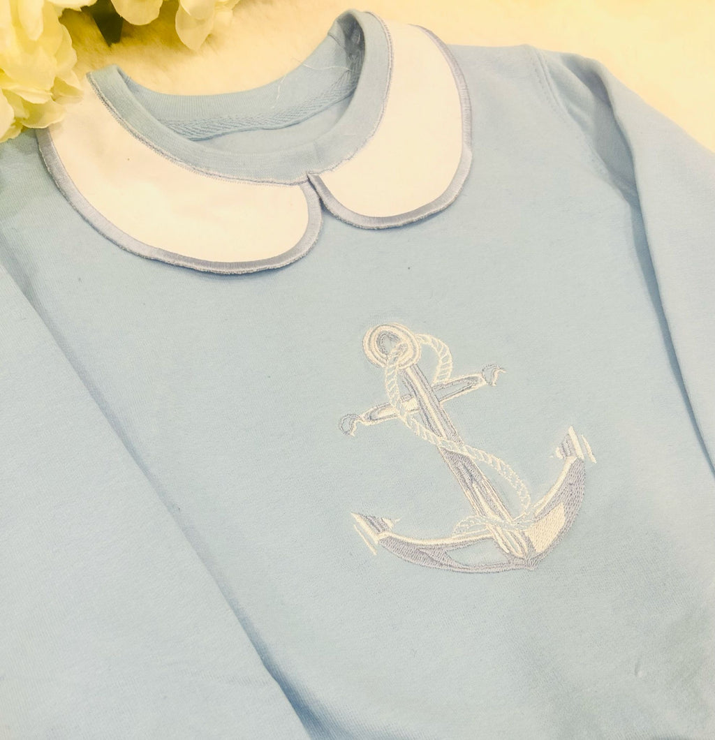 Handmade Collar Blue Swearshirt