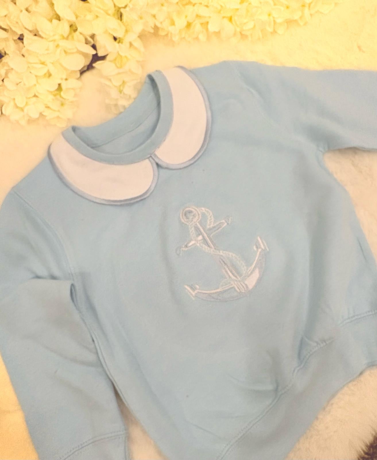 Handmade Collar Blue Swearshirt