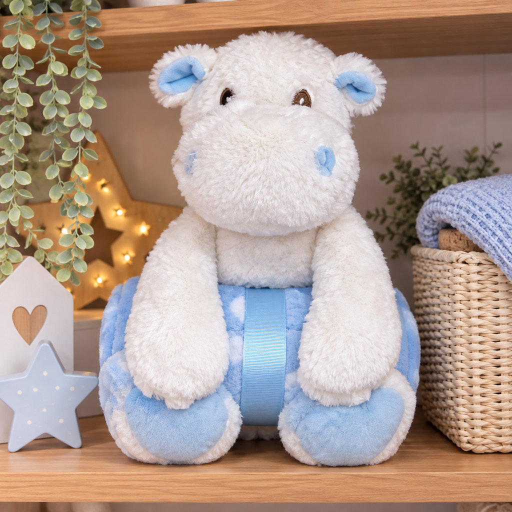 Blue Hippo Teddy and Blanket