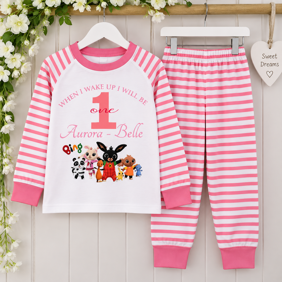 White and Pink Stripe Pyjamas
