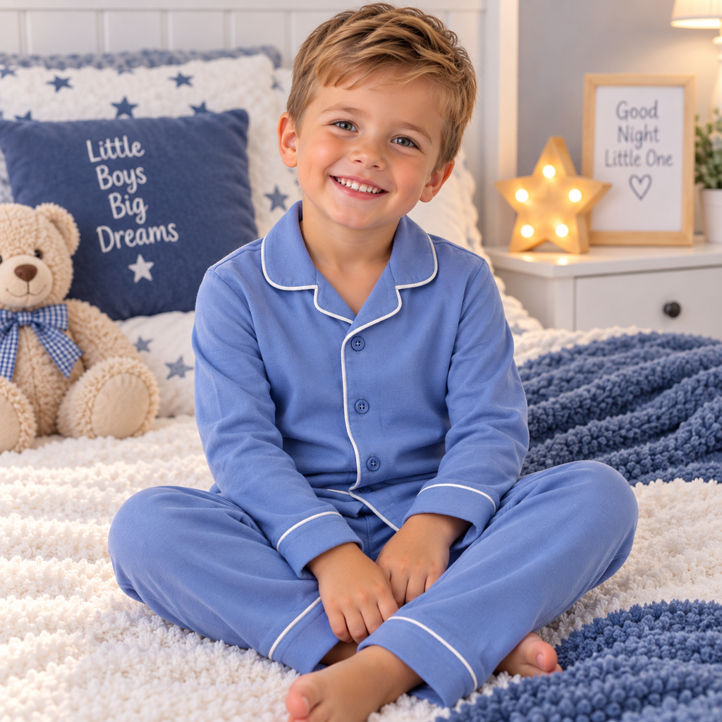 Blue Brushed Cotton Pyjarmas