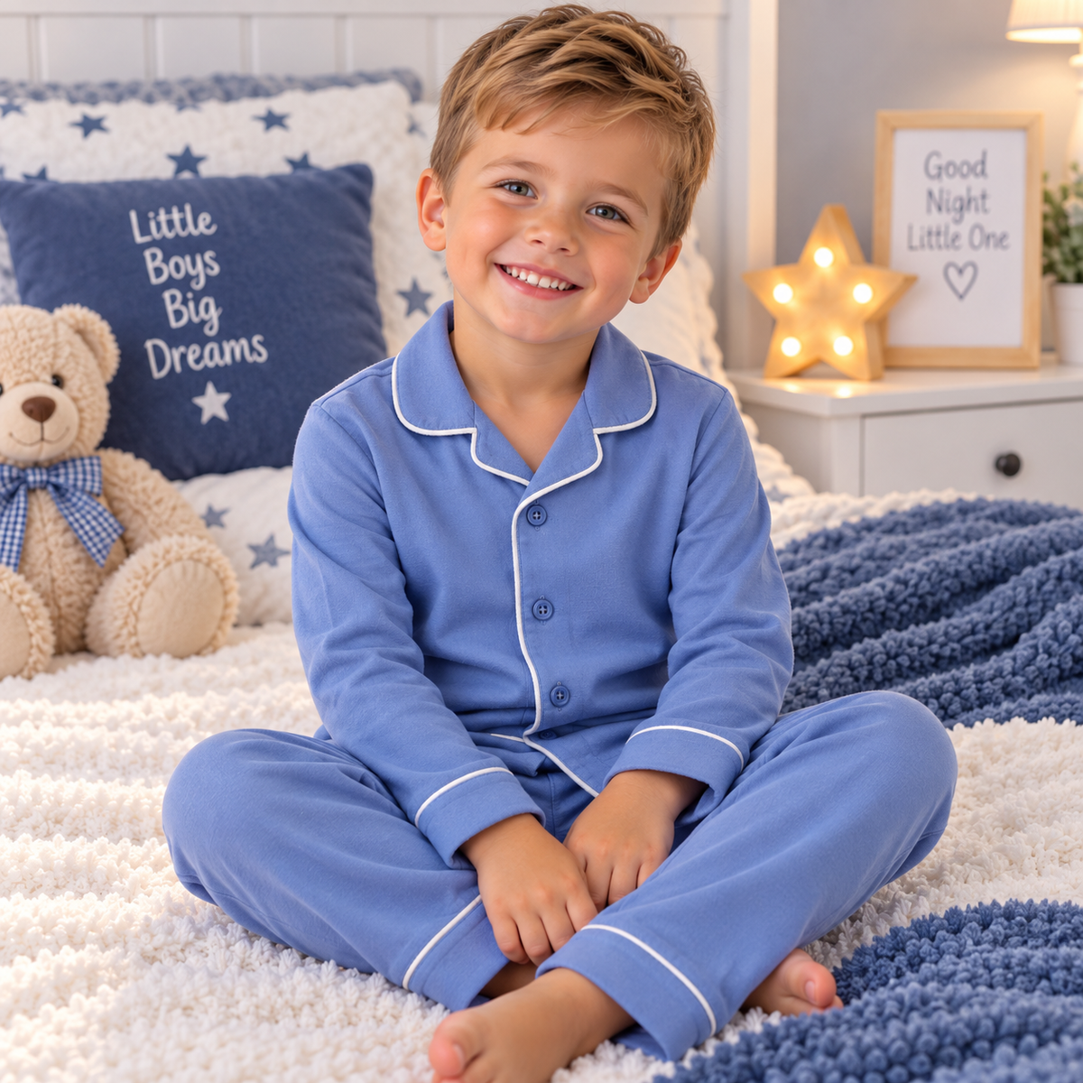 Blue Brushed Cotton Pyjarmas