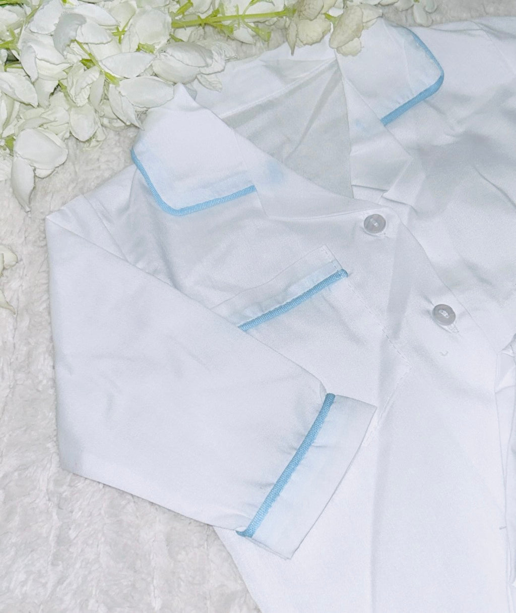 White Pyjamas with Blue Piping