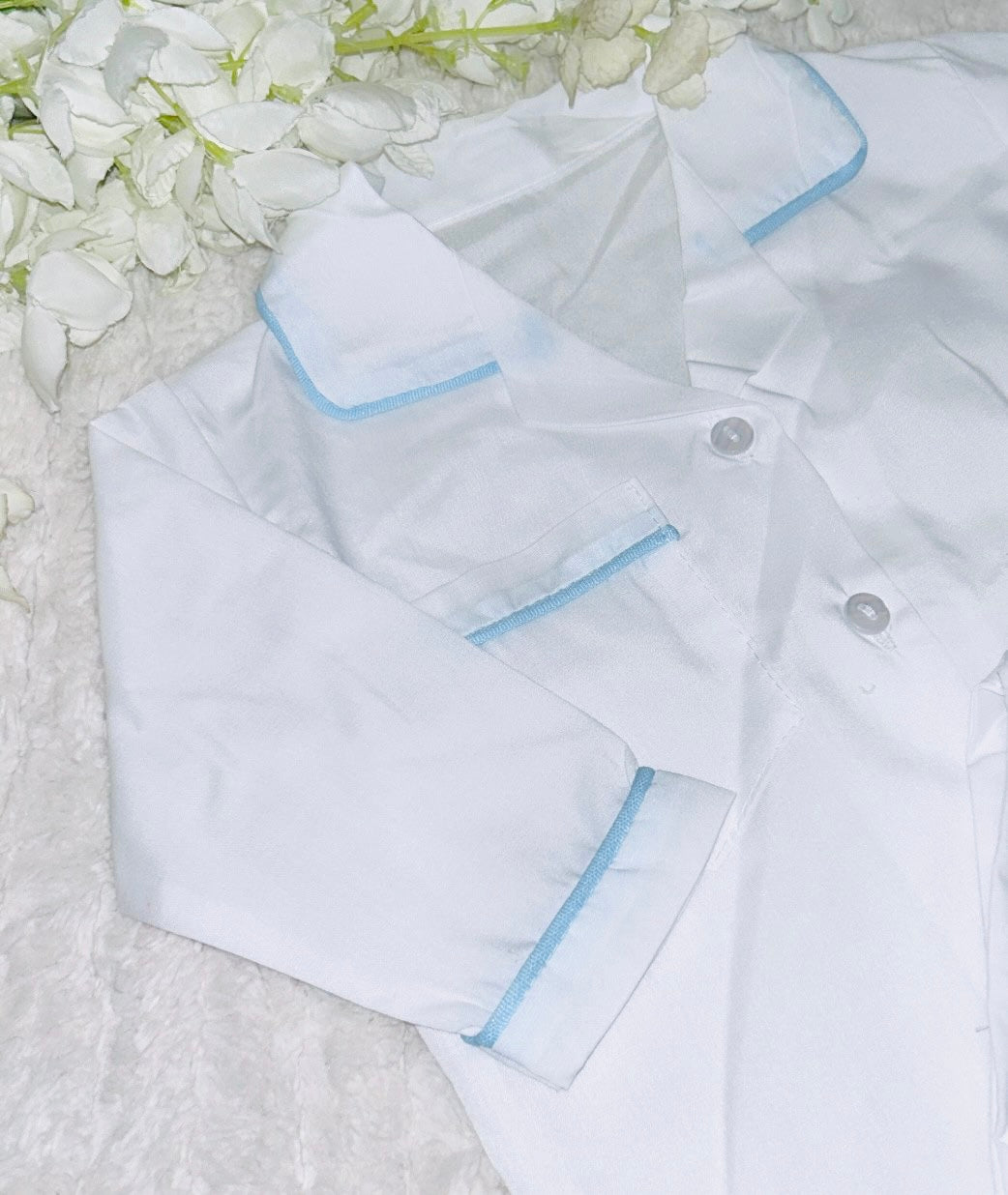 White Pyjamas with Blue Piping