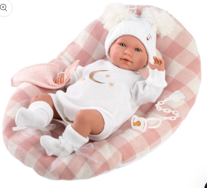 Llorens Pink Check Bed Moon Crying Doll (42cm)