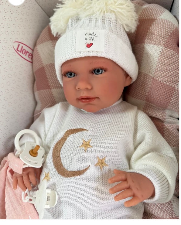 Llorens Pink Check Bed Moon Crying Doll (42cm)