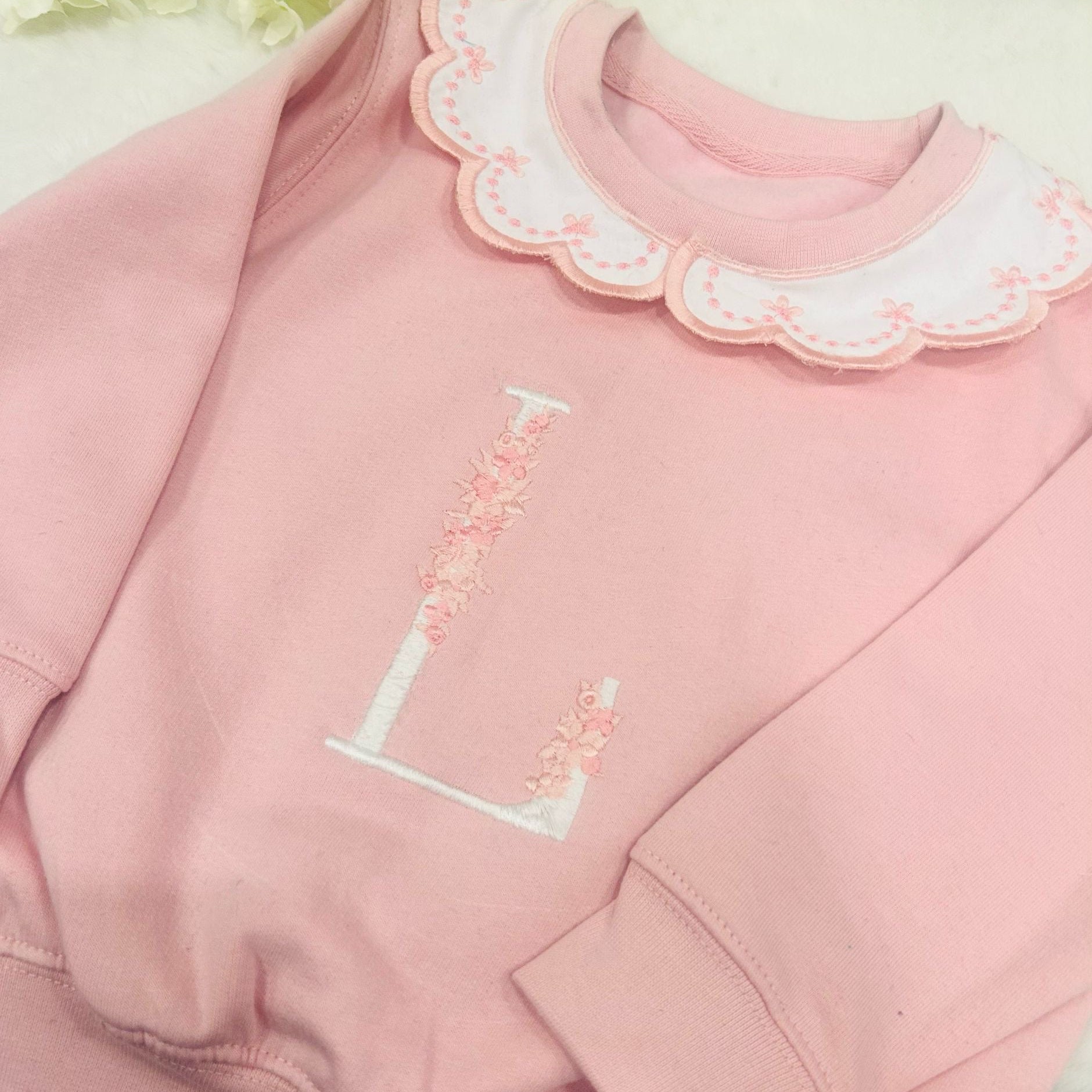 Handmade Collar Pink Sweatshirt