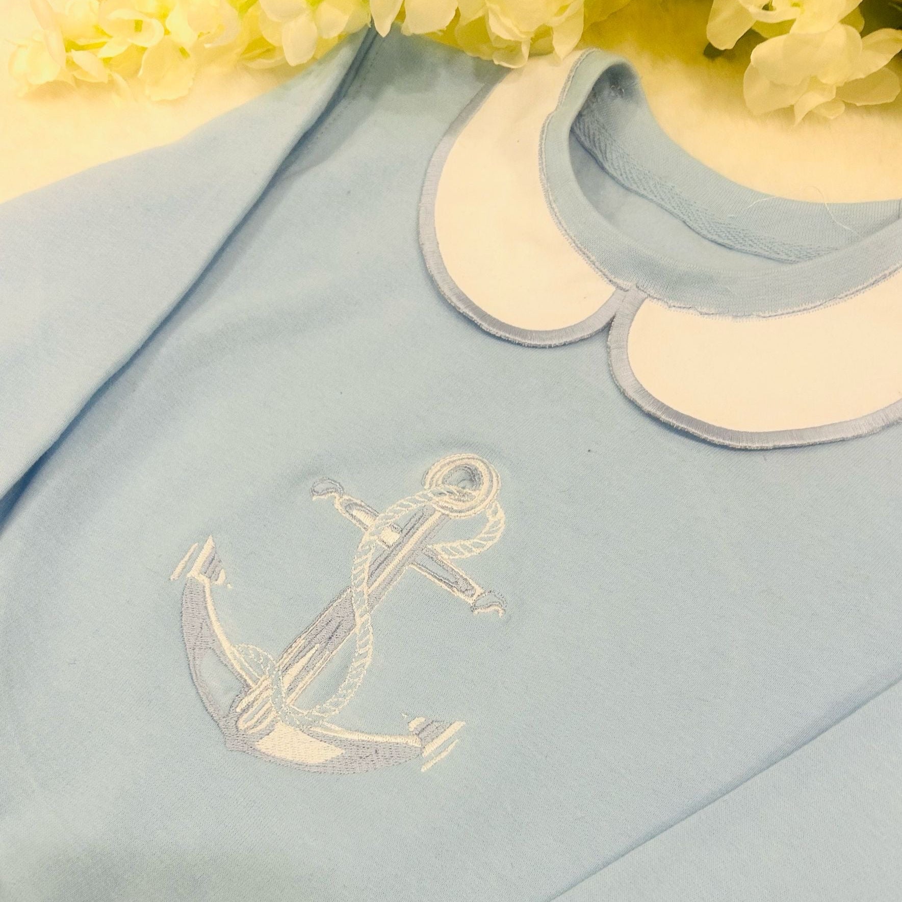 Handmade Collar Blue Swearshirt