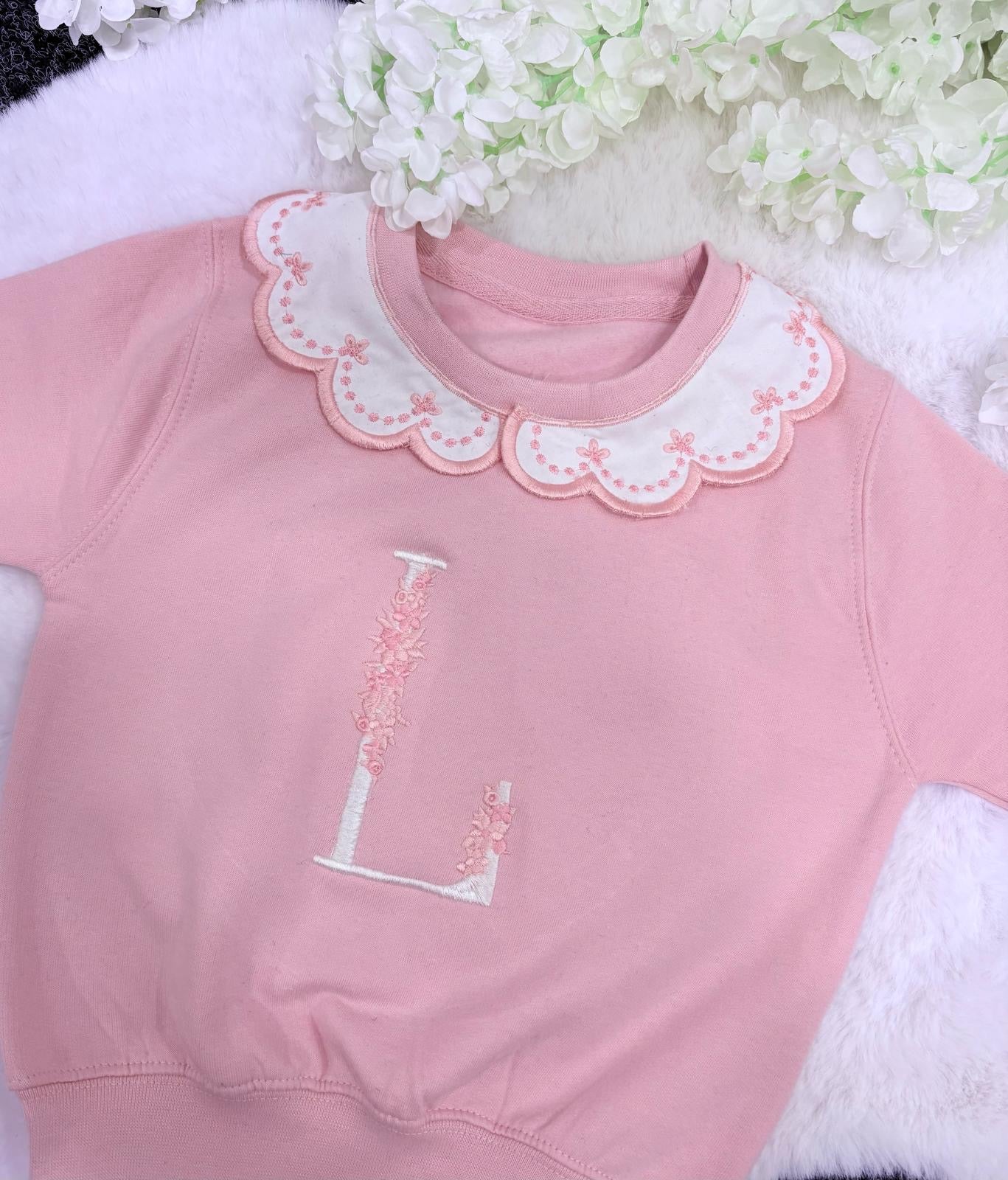 Handmade Collar Pink Sweatshirt