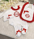Red and White Romper Hat and Bib Set