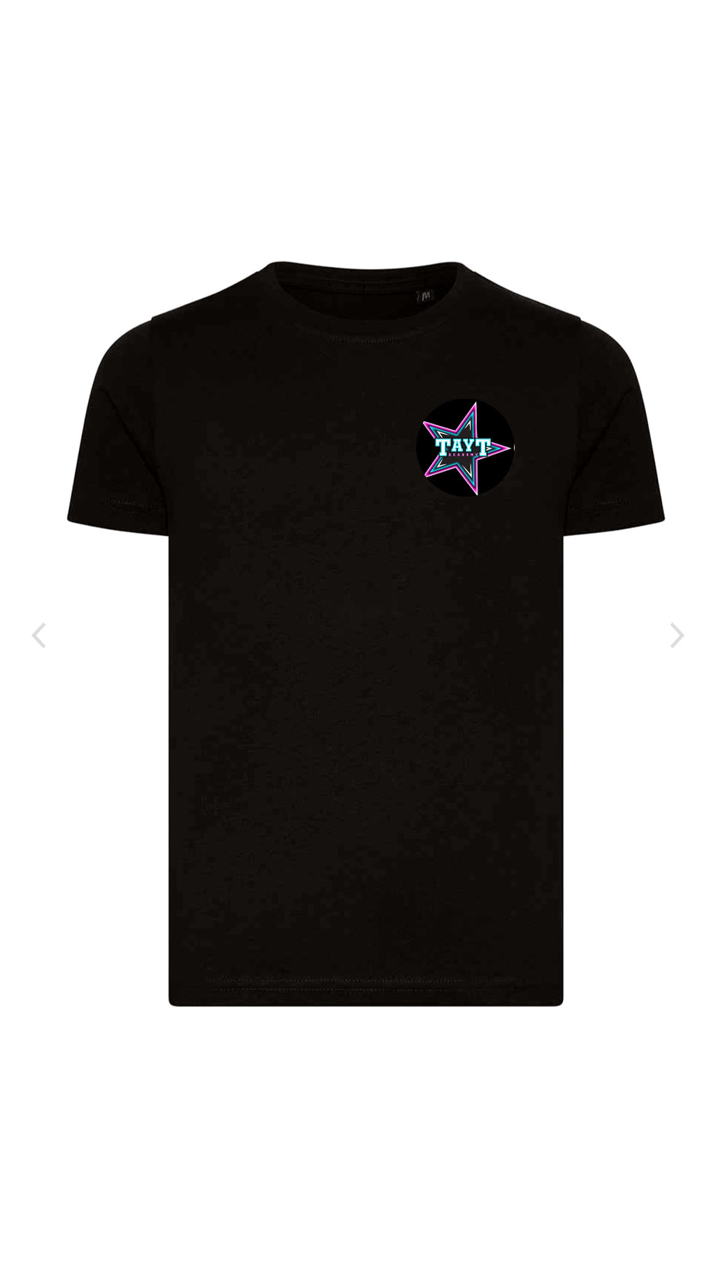 Black T-shirt with logos front and back