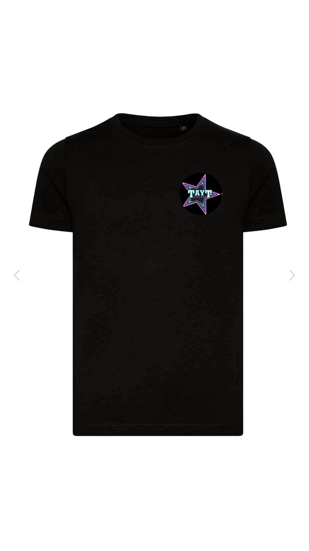 Black T-shirt with logos front and back