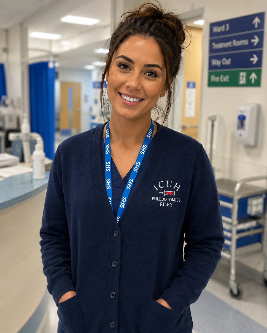 Phlebotomist Navy Fleece and cardigan