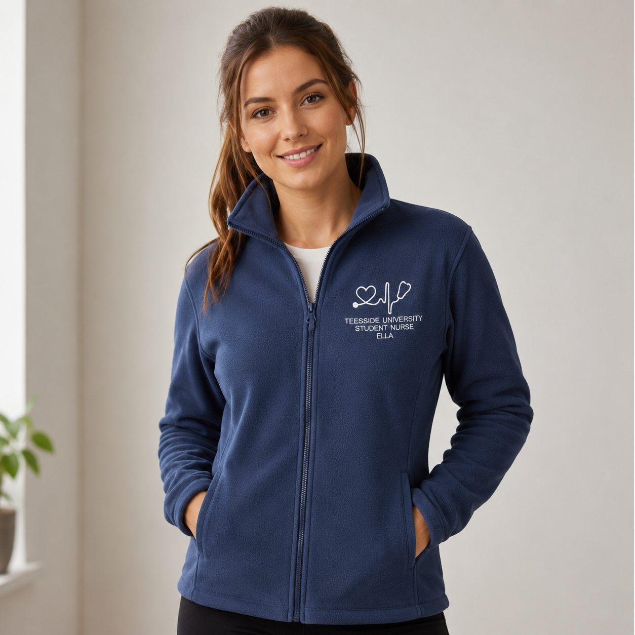 Teesside University White Heart Navy Fleece And Cardigan