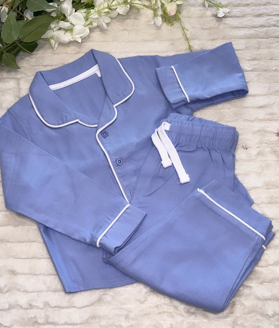 Blue Brushed Cotton Pyjarmas