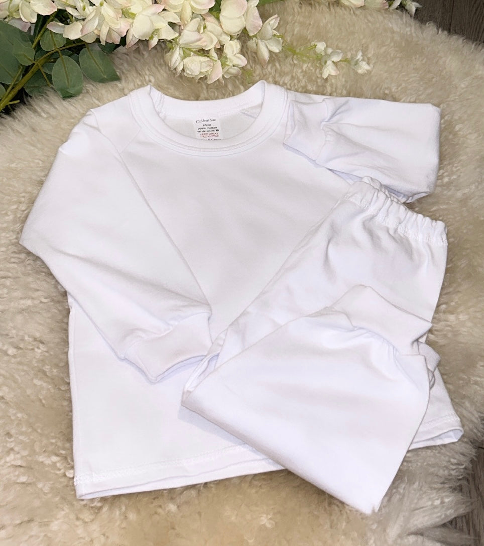 Plain White Long Sleeved Pyjamas