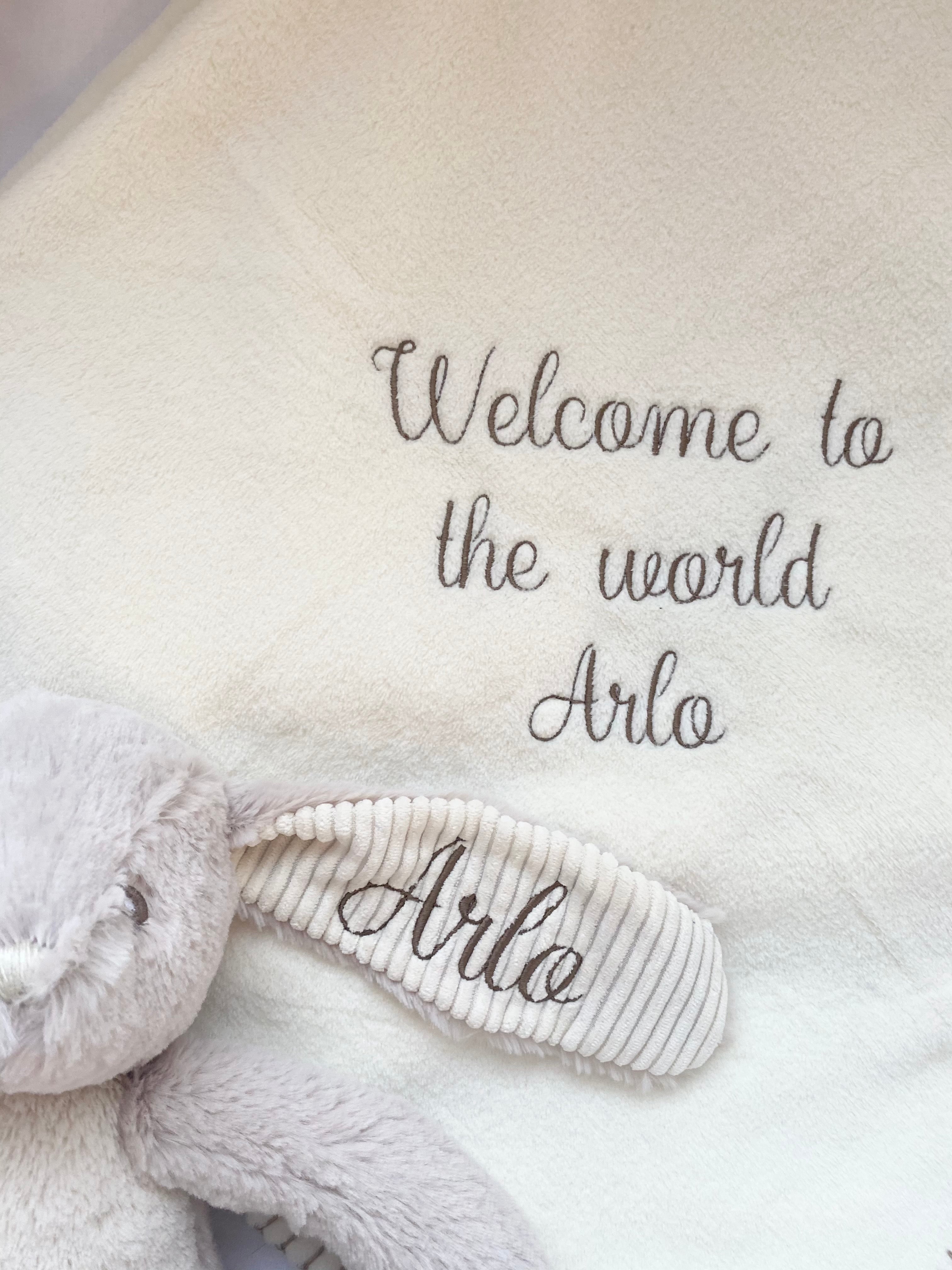 Rabbit and blanket ready for personalisation